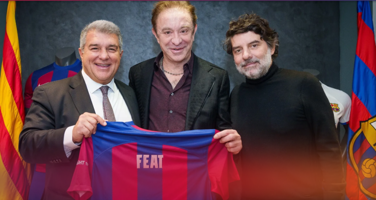 Joan Laporta, presidente del FC Barcelona; Neo Sala, director fundador de FEAT y fundador y CEO de Doctor Music; Juli Guiu, vicepresidente del área de marketing del FC Barcelona.